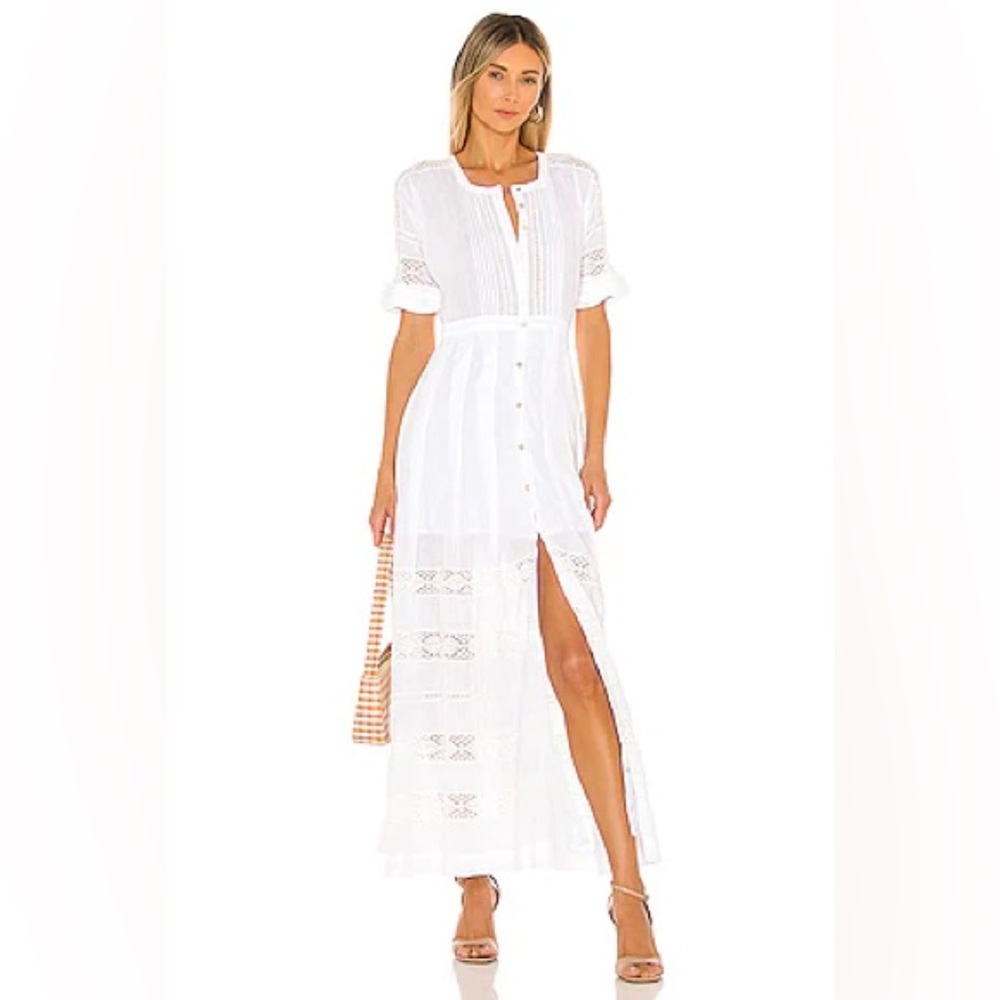 LoveShackFancy Edie Midi Maxi Dress 100% Cotton White XXS Cottage Coastal G42